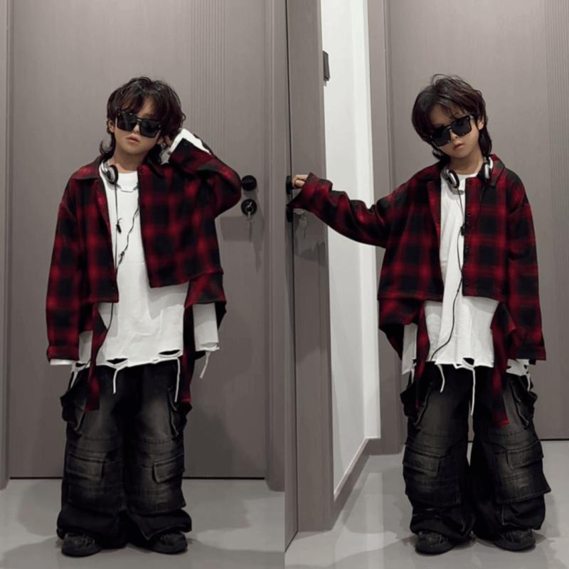 シャツ キッズ 子供 格子柄 春秋 長袖 襟付き ゆったり かわいい おしゃれ カジュアル 韓国風