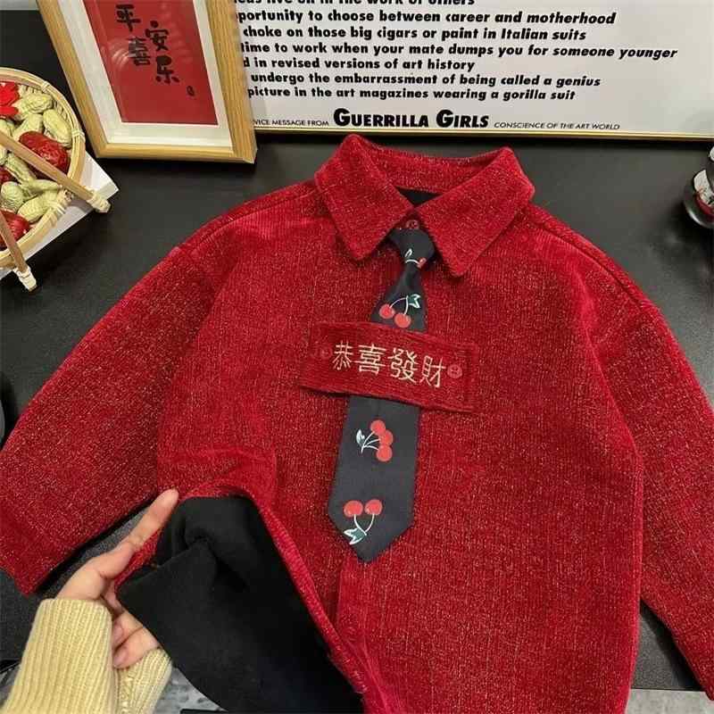 シャツ キッズ 男の子 冬 裏起毛 長袖 厚手 アウター トップス 新年 お正月 普段使い 防寒 暖か