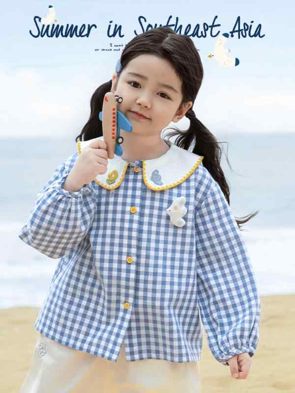 シャツ ガールズ 子供服 刺繍 玩偶 人形 襟付き かわいい ゆったり トップス ブラウス カジュアル・対象性別: 女・対象年齢: 中小童(3~8歳，100~140cm)・実写画像: モデルあり・スタイル: 韓国版・襟型: 襟付き・生地加工: 柔らかい加工・袖丈: 長袖・柄: 格子柄・推奨季節: 春・要素: トレンド・ミシンの針数: 12~14針/3cm・糸くず処理: 処理済み・生地名称: 綿・主な生地素材: 綿・安全レベル: A類・カラー: ブルー・推奨身長: 80cm, 90cm, 100cm, 110cm, 120cm, 130cm, 140cm・ラベル: 襟にラベルあり・製品カテゴリ: 子供用シャツ