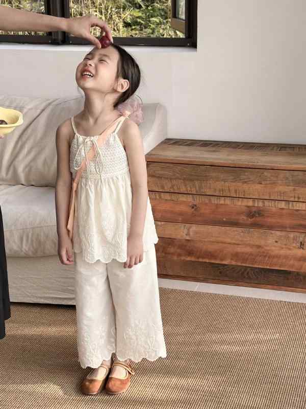 ワンピース キッズ 女の子 子供服 刺繡 レトロ 切り替え ワイドレッグ サロペット 春夏