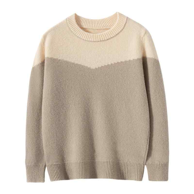 ニット キッズ 子供 秋冬 セーター 丸首 ウール ニットプルオーバー 配色 男の子 女の子 ゆったり 伸縮性 あったか インナーニット