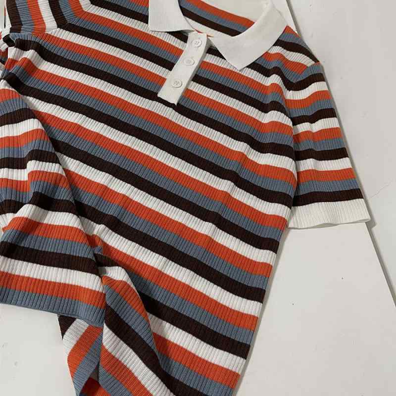 Tシャツ レディース 再生繊維 シルク混紡 ボーダー 配色 リブ 半袖 高伸縮性 軽量 薄手 通気性