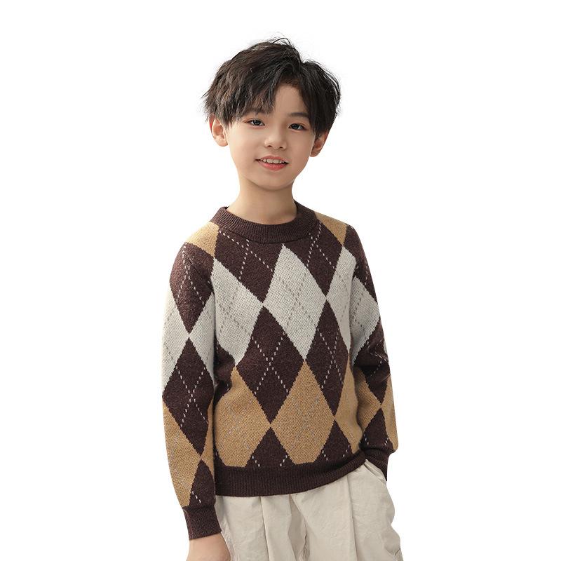ニット キッズ 男女兼用 ラウンドネック チェック柄 厚手 セーター ゆったり 羊毛 カシミヤ ニット ベビー 秋冬