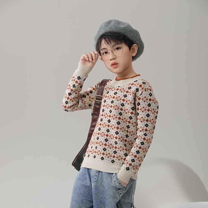 子供服 ニット 秋冬 男の子 女の子 長袖 丸首 厚手 カシミヤ セーター 暖かい インターシャ