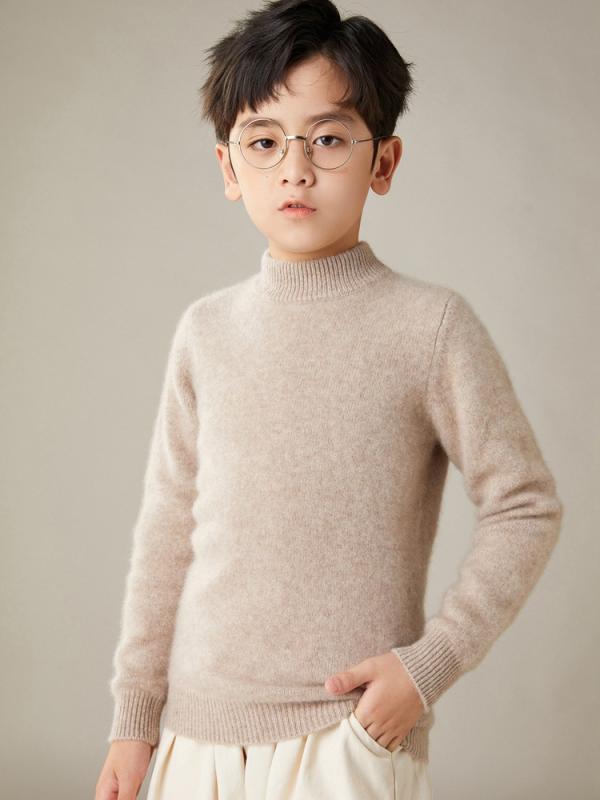Zip Up - 子供服 ニット セーター 秋冬 男の子 女の子 ウール 無地 厚手 防寒 タートルネック プルオーバー あったか