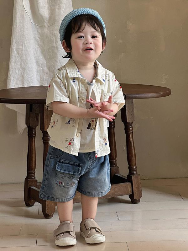 女士衬衫, 衬衫 - シャツ 男の子 夏物 ベビー 開襟シャツ Tシャツ デニム ショートパンツ 薄手 A類 ボーイズ トップス ジーンズ 接触冷感 吸湿速乾 かわいい 普段使い