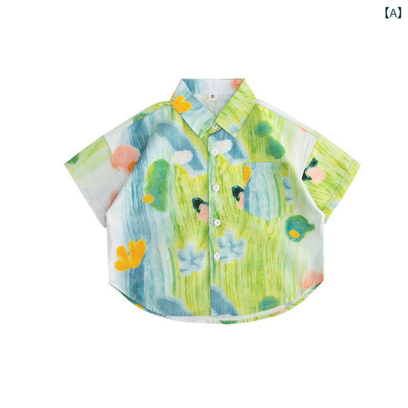 シャツ 子供 男の子 夏服 セットアップ ドーパミンカラー 