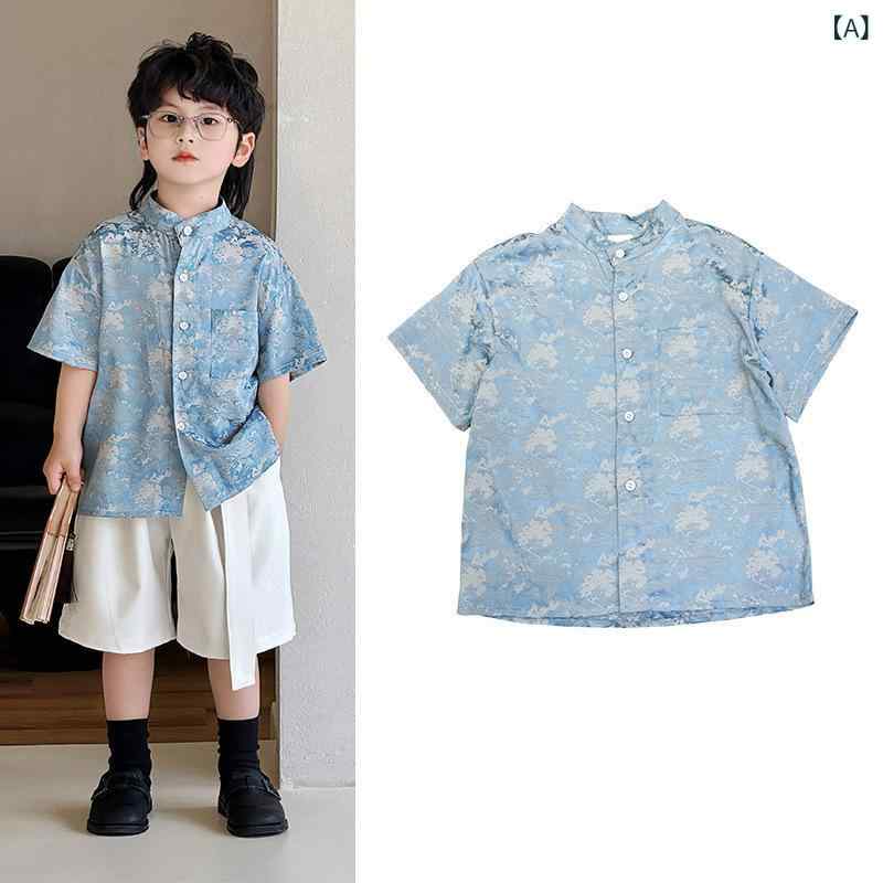 シャツ キッズ 新 中華風 長袖 半袖 サテン シャツ 子供 男女兼用 赤ちゃん ジャガード 古風 普段着 かわいい