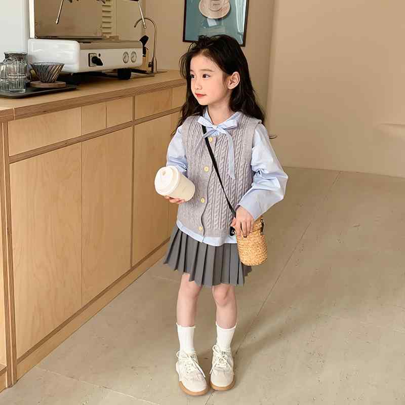シャツ ガールズ 春物 子供服 長袖 ブルー トップス ブラウス カーディガン キッズ ベビー 女の子 かわいい おしゃれ2