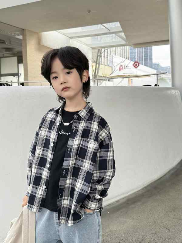 シャツ キッズ 長袖 チェック柄 トップス 子供服 韓国風 海ママ 親子