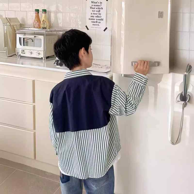 シャツ 子供服 長袖 ストライプ 純綿 春秋 トップス おしゃれ 潮 かわいい