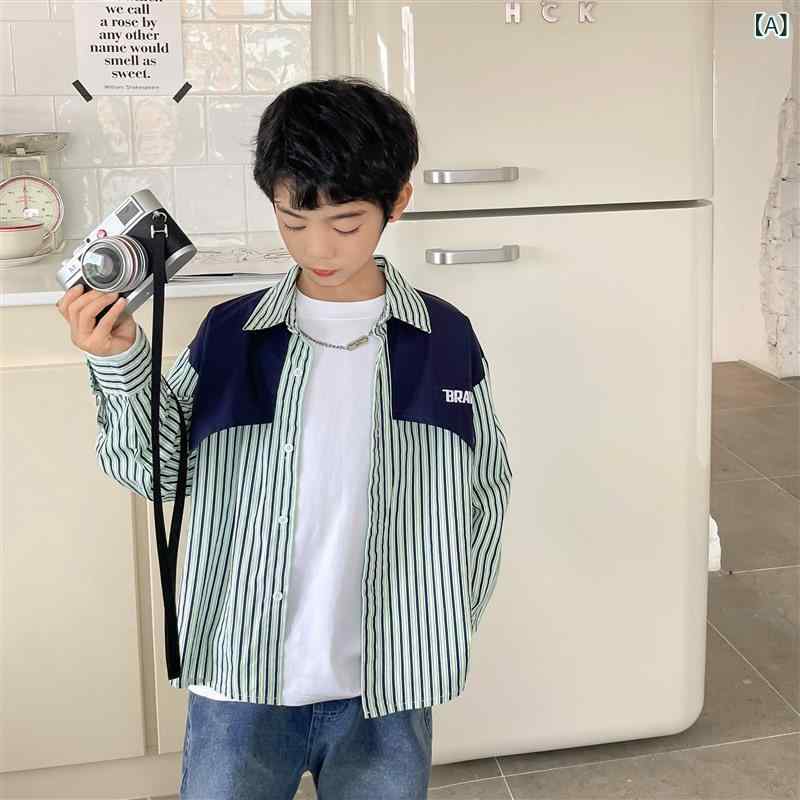 ソファポテトのシャツ 子供服 長袖 ストライプ 純綿 春秋 トップス おしゃれ 潮 かわいい｜アングル2