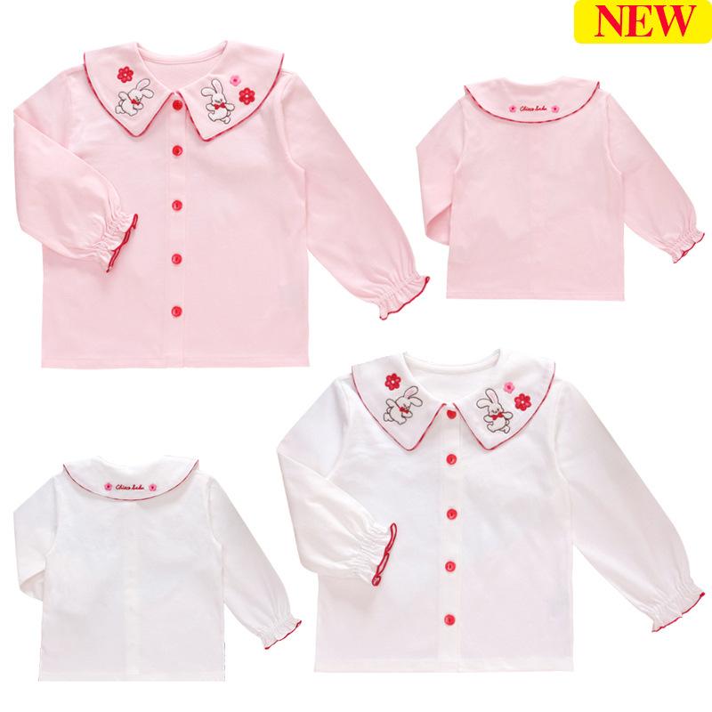 子供服 長袖シャツ 女の子 かわいい 大 ウサギ 花 刺繍 綿 普段着 春秋