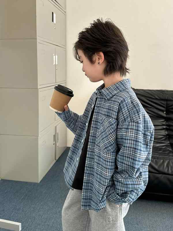 樂天商城 - シャツ 男の子 子供服 韓国風 春秋物 格子柄 トップス 綿 中学生 高校生 カジュアル
