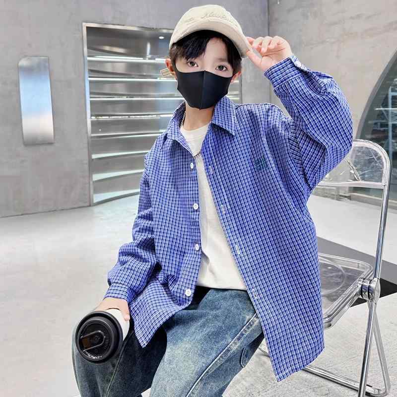 シャツ キッズ 長袖 春秋 中大童 子供服 春物 薄手 格子柄 アウター