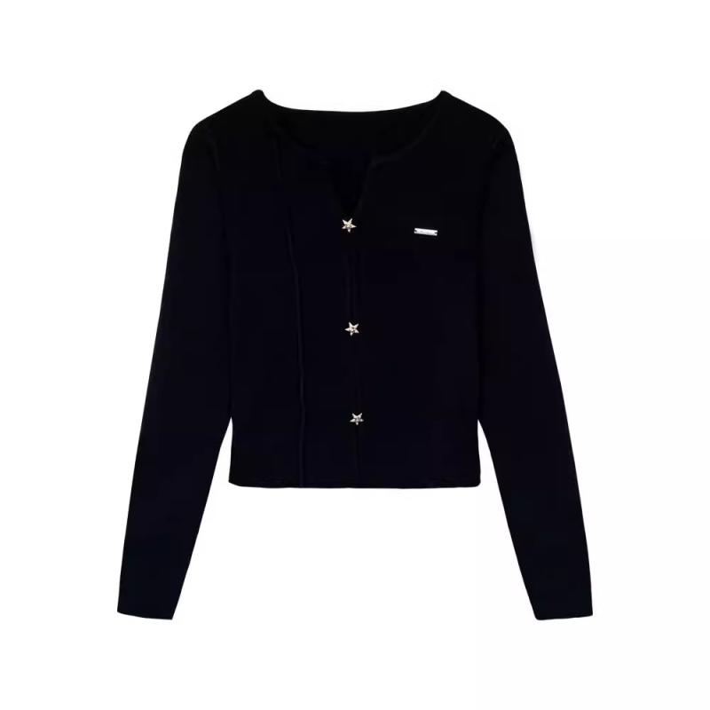Long-Sleeved Knit - カーディガン レディース 黒 ブラック Vネック ニット 長袖 トップス デザイン スリム ショート丈 カジュアル 百搭 秋冬2