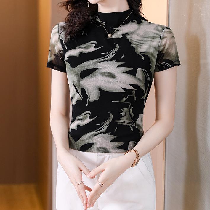 Tシャツ レディース 半袖 着痩せ ミセス ママ 服 おしゃれ 小柄 シャツ ブラウス 春夏 新作 プリント トップス カットソー 上品 きれいめ かわいい 普段使い