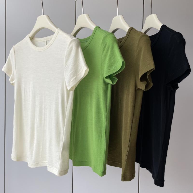 Tシャツ レディース 100%メリノウール ラウンドネック 後ろ中心線 半袖 接触冷感 吸湿性 通気性 スリムフィット 薄手 高級感2