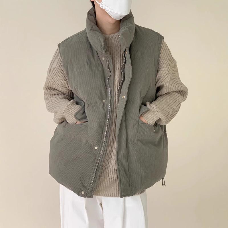 ベスト 男性用 ワッフル 厚手 防寒 立襟 コットン カジュアル 重ね着 無袖 あったか チョッキ