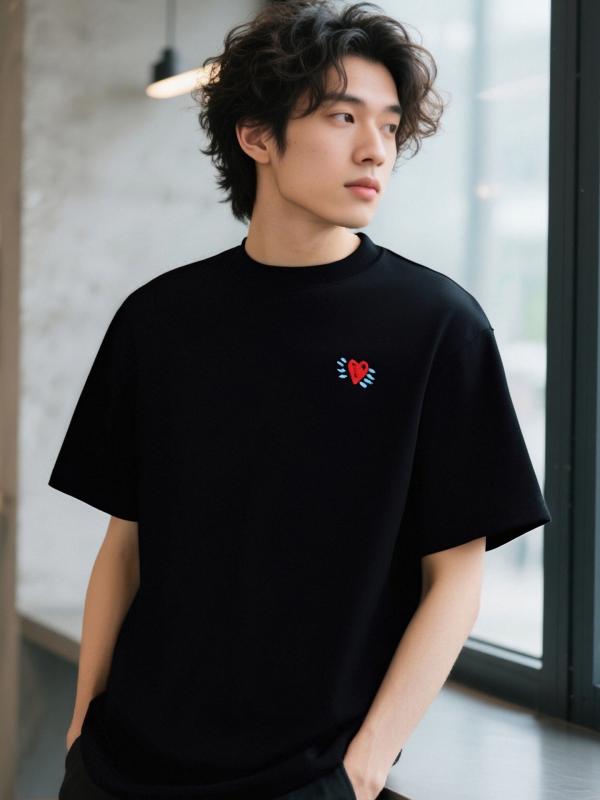 Tシャツ レディース かわいい 心型 刺繍 半袖 ラウンドネック ゆったり 春夏 普段使い カジュアル
