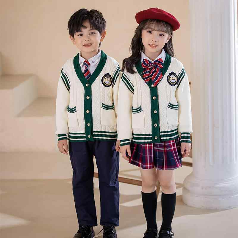 スクールベスト キッズ ベージュ ニット ベスト ブラウス パンツ 3点セット 小学校 制服 春秋 フォーマル 幼稚園 保育園