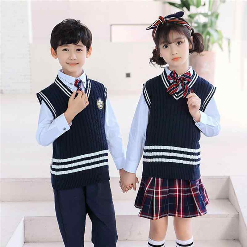 幼稚園 園服 春秋 ニット ベスト 子供 スクール 制服 男女 英倫風 セットアップ 秋冬