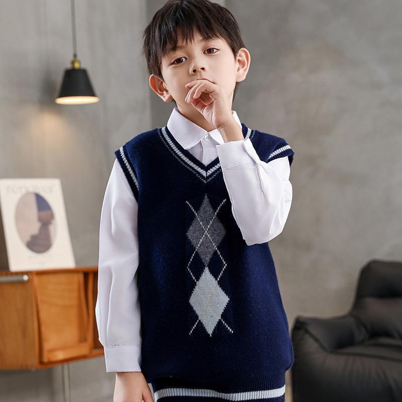 ベスト キッズ 男の子 中学生 大学生 Vネック ニット ノースリーブ 防寒 暖かい スクール風 秋冬