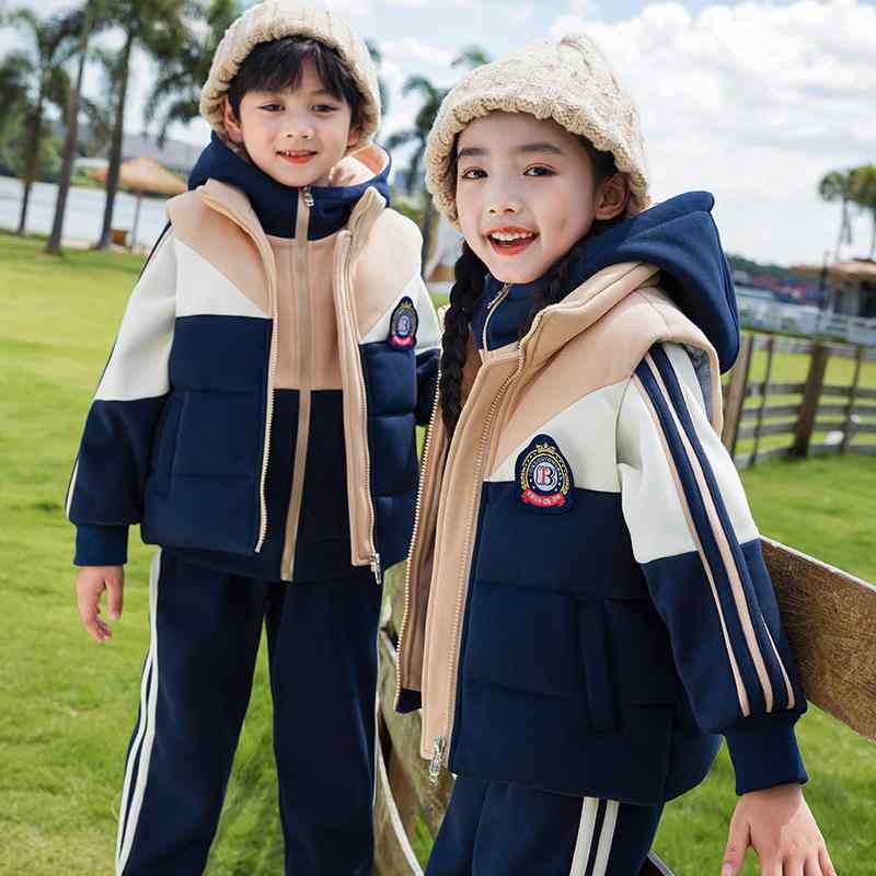 幼稚園 園服 秋冬 小学生 スクールウェア 班服 セットアップ 冬 子供用 防寒着 厚手 ベスト 3点セット