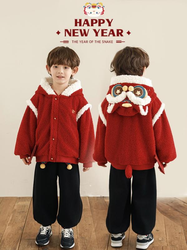 キッズ 男の子 アウター フード付き 保温 ジャケット 切り替え ウール ベスト お正月 年賀状 写真撮影