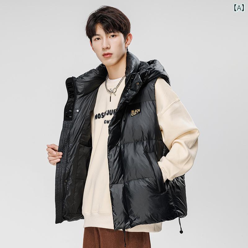 ダウンベスト 男性用 アウター ストリート ブラック ゴールド 羽織り チョッキ 大きいサイズ ゆったり 運動着 部屋着 秋冬