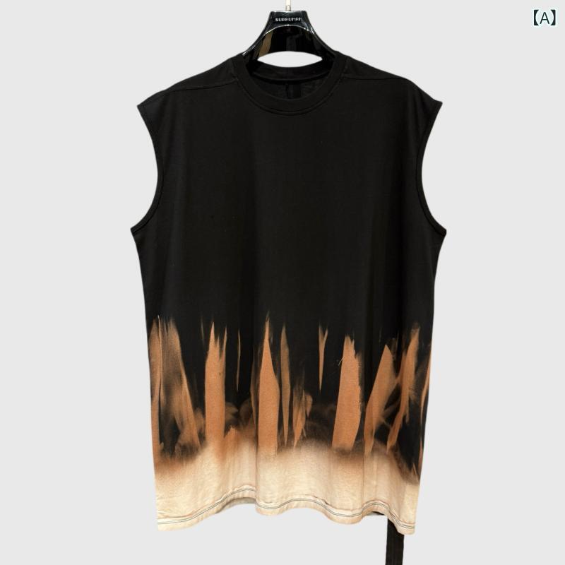 Tシャツ 男性用 高街 扎染 火焰 渐变 ノースリーブ トップス