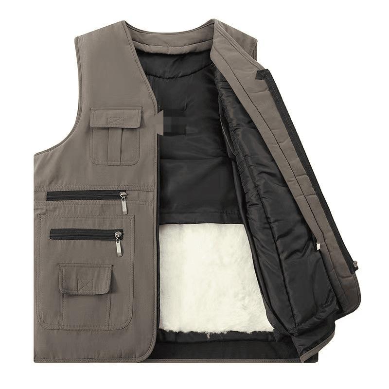2ベスト 男性用 シニア 向け 羊毛 皮毛 一体 あったか 中綿 厚手