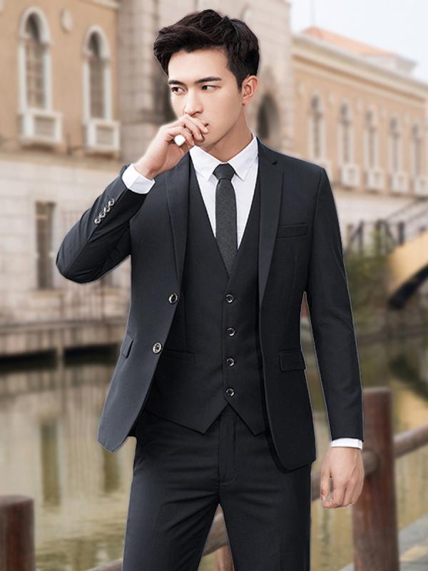 スーツ 男性用 スリムタイプ フォーマル 正装 結婚式 披露宴 新郎 礼服 上下セット 3点セット ビジネス オフィスタイル
