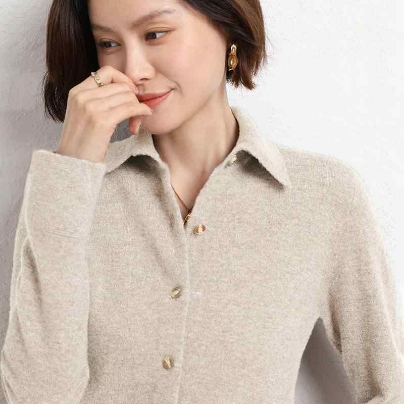 Long-Sleeved Knit - カーディガン レディース 春秋 ニット ポロネック 襟付き アウター トップス カットソー プルオーバー 韓国風 レトロ かわいい きれいめ おしゃれ 着痩せ デート 通勤 通学 旅行