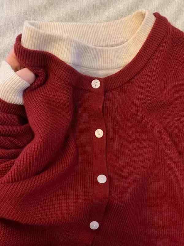 カーディガン レディース 秋冬 トップス ニット セーター 高級感 レッド 接触冷感 伸縮性 ストレッチ インナー 普段使い デート