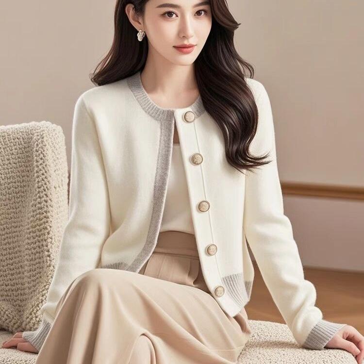 ニット レディース 韓国風 配色 カーディガン トップス かわいい 柔らかい 春秋冬 羽織り