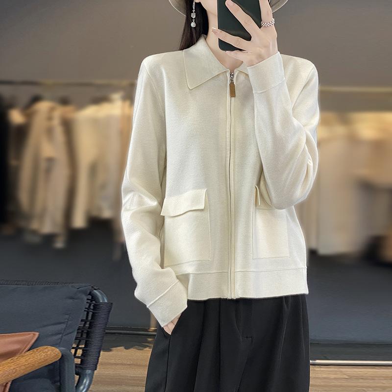 カーディガン レディース ウール アウター ジップアップ デザイン 羽織り 通勤 普段使い ゆったり 体型カバー 無地 秋冬
