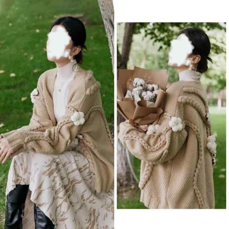 ニット レディース 立体 花柄 長袖 カーディガン ゆるかわ 接触冷感 羽織り トップス 紫外線対策 冷房対策 普段使い かわいい カジュアル