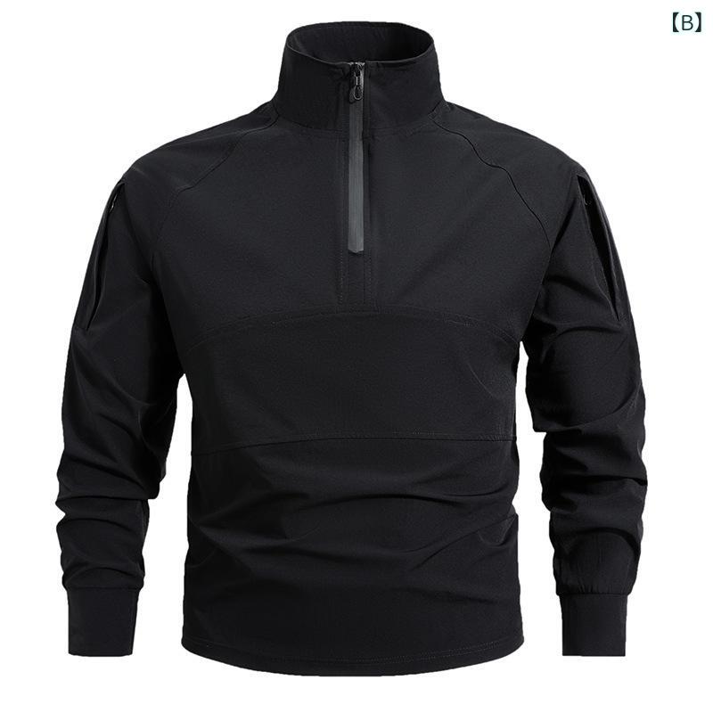 Tシャツ メンズ 男性用 アウトドア スポーツ 立襟 長袖 接触冷感 ストレッチ 吸湿速乾 ジップアップ ポケット トップス 3
