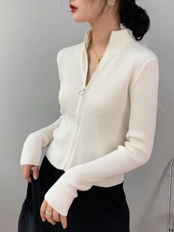 カーディガン レディース 長袖 ニット Vネック トップス タイト スリム アウター 羽織り 電気メッキ加工 ジルコニア ラッキーアイテム ショール ブローチ チャイナドレス