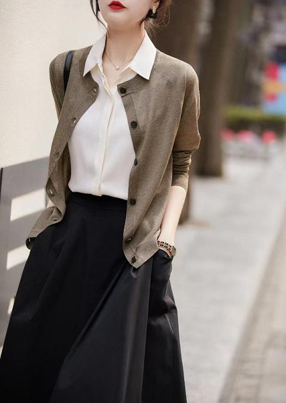 カーディガン レディース 春秋 韓国風 ニット トップス 長袖 ラウンドネック ゆったり 体型カバー おしゃれ かわいい 普段使い デート