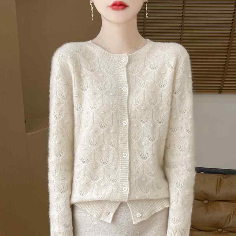 カーディガン レディース ニット ショート丈 アウター 丸首 セーター 高級感 レイヤード トップス エレガント かわいい きれいめ