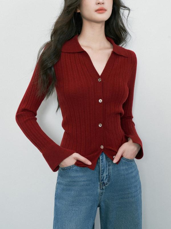 ニット レディース 秋冬 カーディガン Vネック ワインレッド レトロ トップス スリム ショート丈 着痩せ 高見え 普段使い かわいい おしゃれ