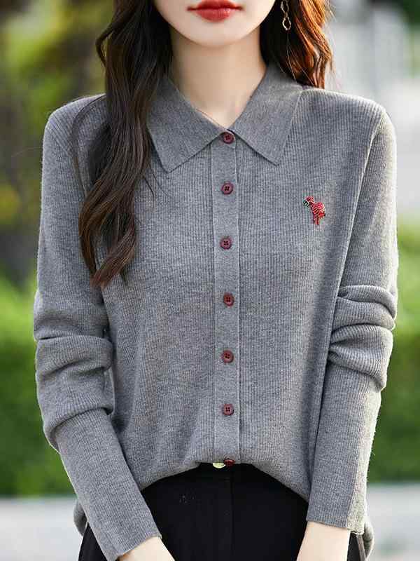 カーディガン レディース 薄手 ニットカーディガン ポロネック 火焰鸟 スパンコール 刺繍 秋冬 高級感 細 ウール トップス