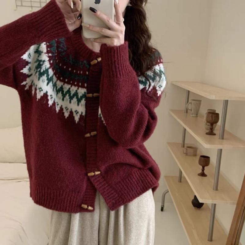 ニットカーディガン レディース 秋冬 牛角ボタン 提花 レトロ デザイン ゆったり 羽織り 普段使い デート かわいい2