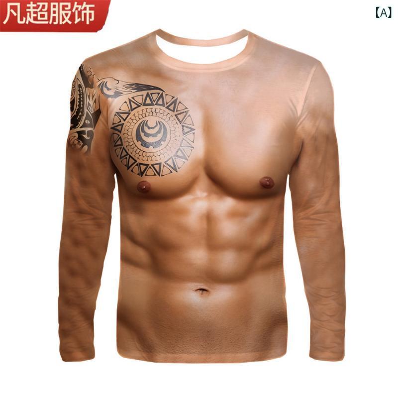 Other - Tシャツ 男性用 長袖 3Dプリント 欧米 スポーツ トレーニング ウェア インナー カジュアル トップス 吸湿速乾 伸縮性 ストレッチ 秋冬