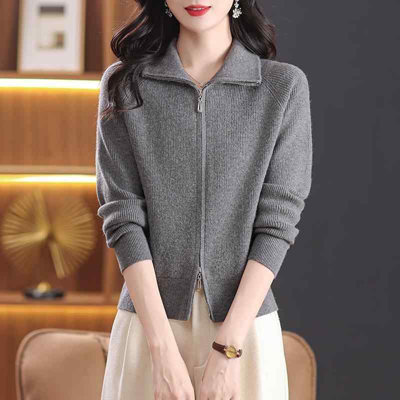 ニット カーディガン レディース 秋冬 厚手 アウター ショート丈 長袖 ジップアップ ニット トップス 韓国風 きれいめ 上品 エレガント あったか 防寒 通勤 オフィス デート