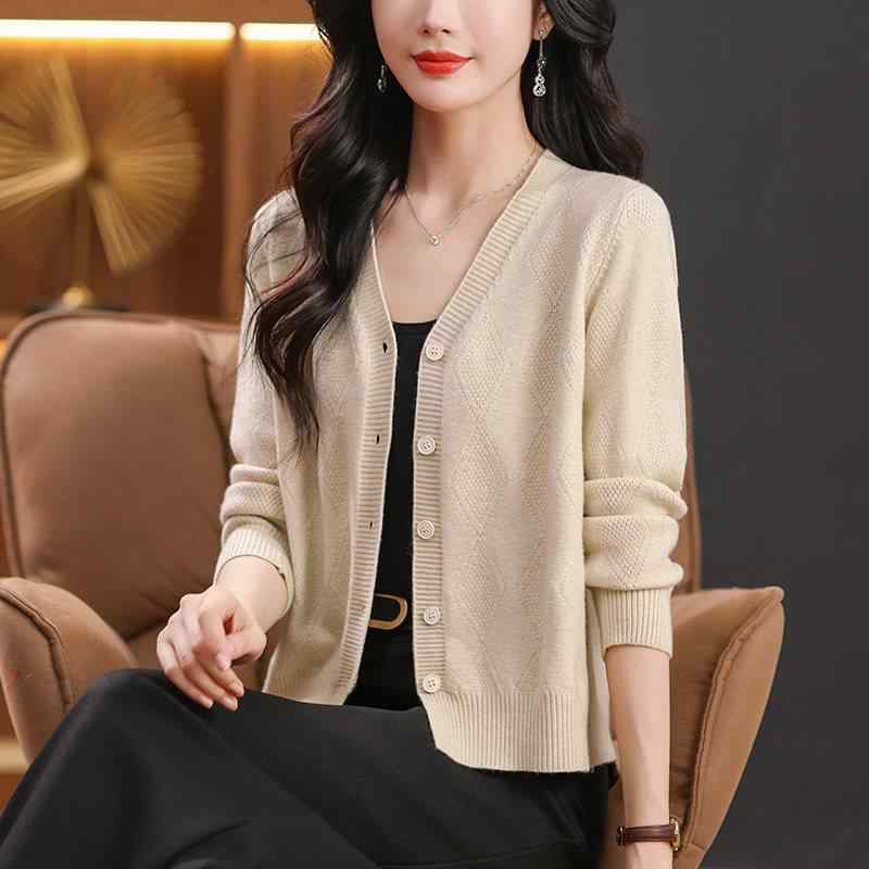 Long-Sleeved Knit - カーディガン レディース 春物 薄手 ニットカーディガン 長袖 トップス アウター ショール 羽織りもの ゆったり おしゃれ かわいい お母さん 母親 ミセス シニア 普段使い