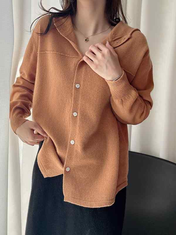 ニット レディース 秋冬 長袖 カーディガン ウール100% 暖かい 快適 無地 シンプル ゆったり フード付き 羊毛 ニット トップス 普段使い 部屋着 秋冬