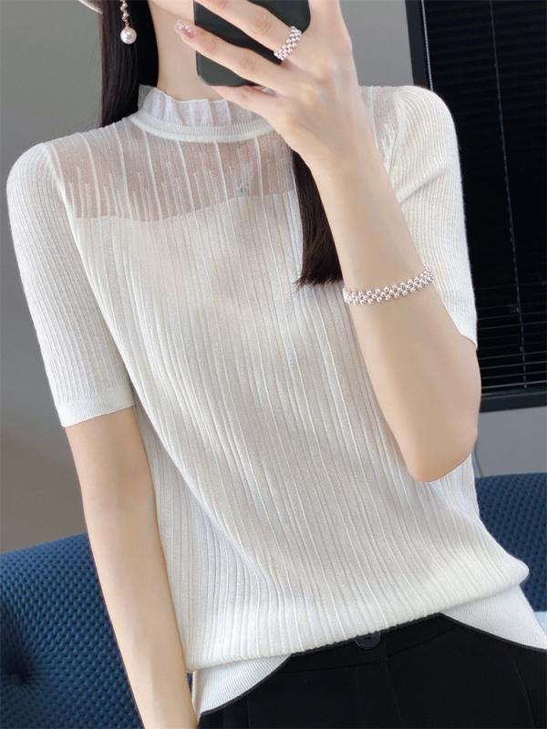 乐天商城 - Tシャツ レディース 薄手 半袖 トップス インナー ニット カーディガン サマーニット 春夏 女性 婦人服 接触冷感 伸縮性